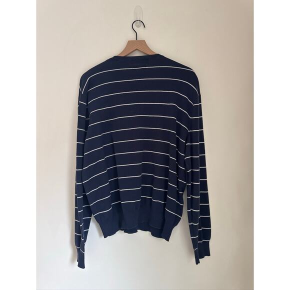Polo Ralph Lauren VINTAGE Striped 100% Pima Cotton Sweater - Navy White XL - Picture 4 of 7